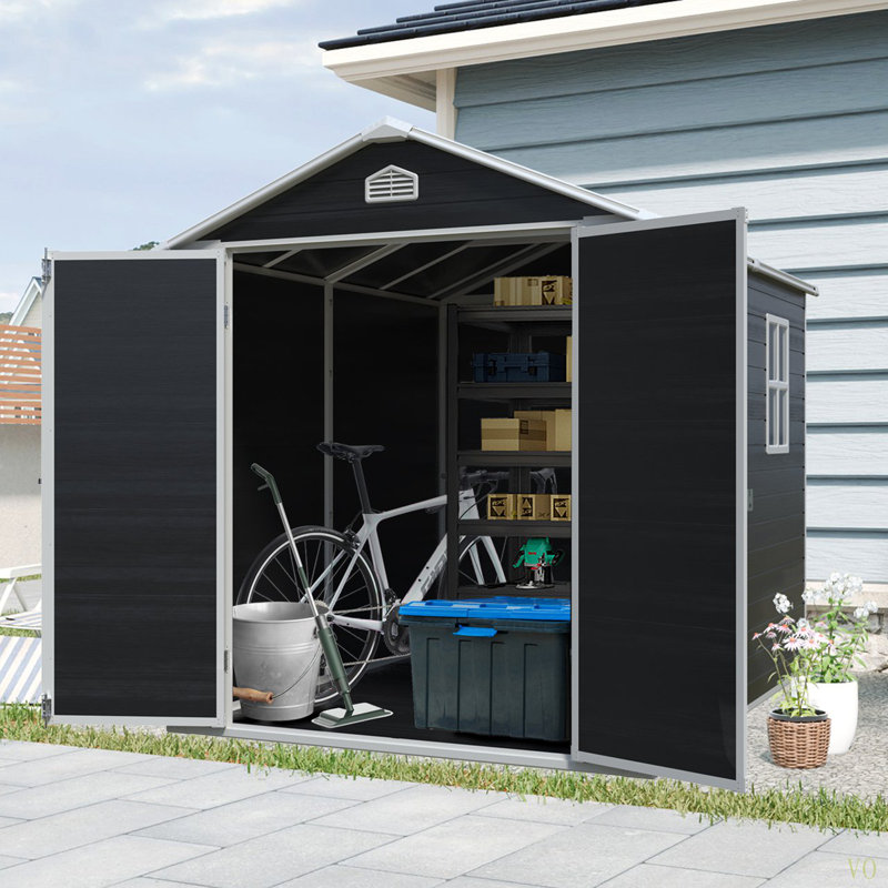 Ensemble de remise extérieure en résine 6 pi x 8 pi pour ranger les meubles de patio, Noir