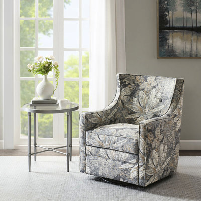 Chaise pivotante 360 ° - sans assemblage, revêtement bleu multicolore, dossier incurvé pour une assise agréable, coussin de siège amovible, structure en bois massif et en métal