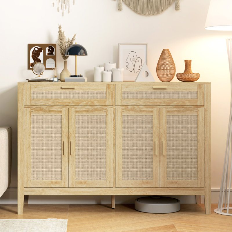 53" Sideboard Buffet Cabinet with Storage Drawers and Doors, Oak