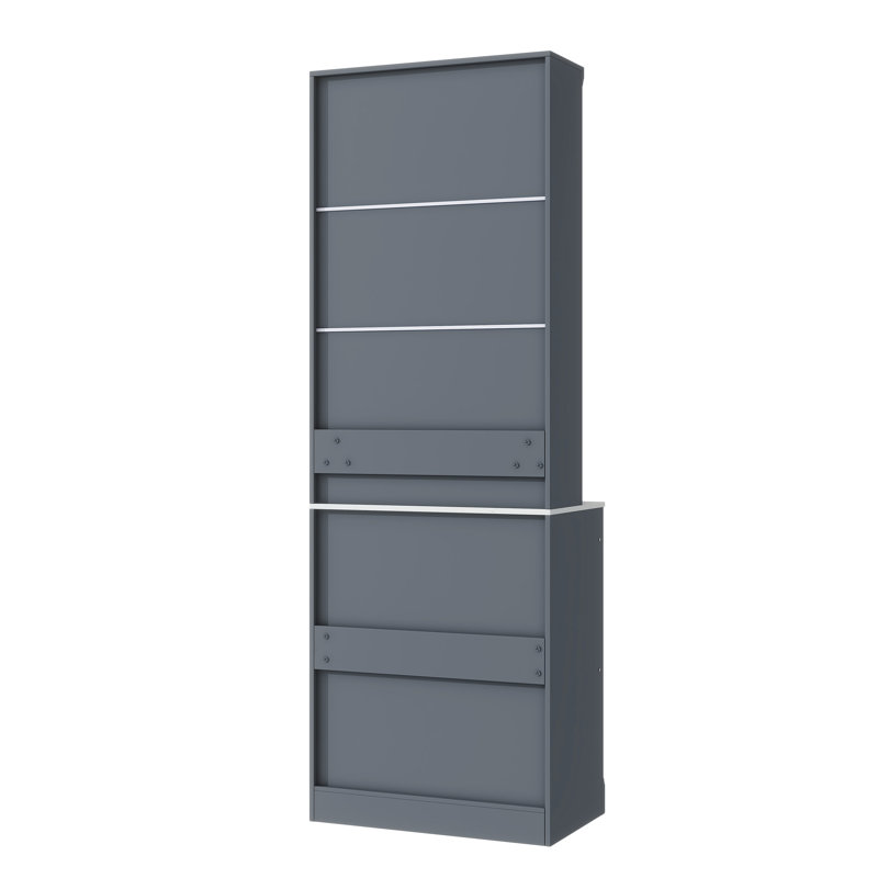 Modern 83.7" Tall Kitchen Pantry, Freestanding Hutch with Faux Marble Top, 5 Drawers & Adjustable Shelves, Set of 2, Gray