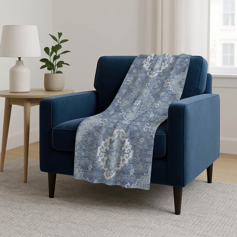 Jeté en médaillon Addison Sherpa ASB847, Bleu