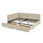 Structure de lit double capitonnée avec dossier et accoudoirs, canapé-lit en velours pour chambre à coucher et salon, beige (80,5 po x 59 po x 29,5 po)-1607557082