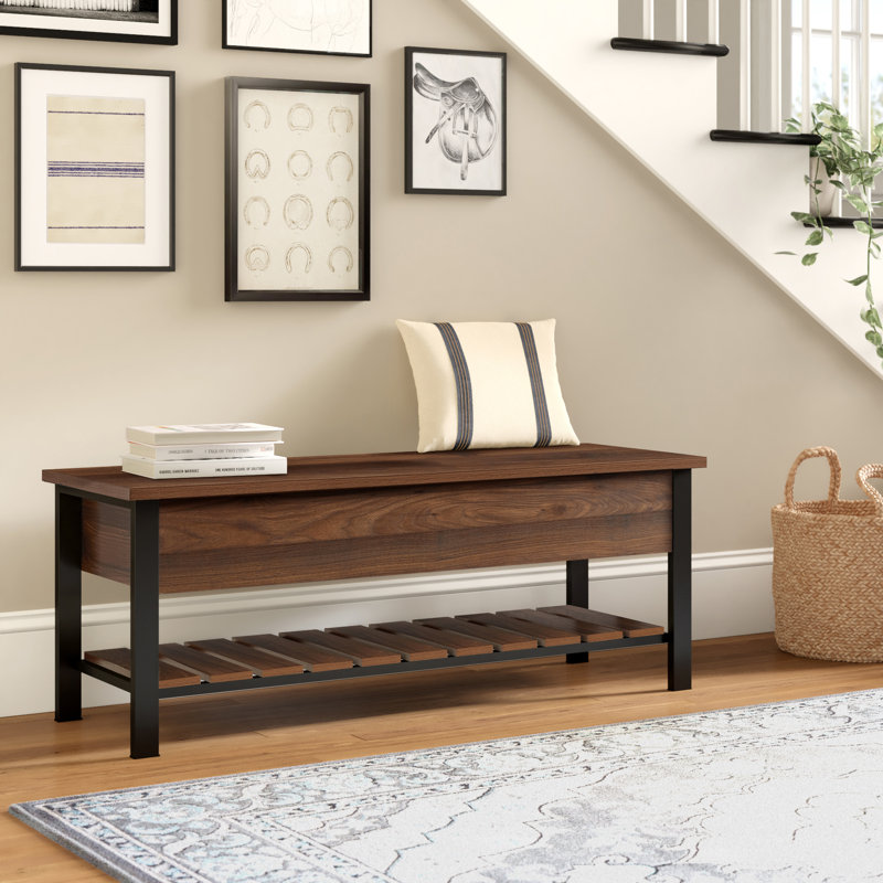 Banc de rangement à plateau rabattable avec tablette inférieure Raland, Noyer foncé