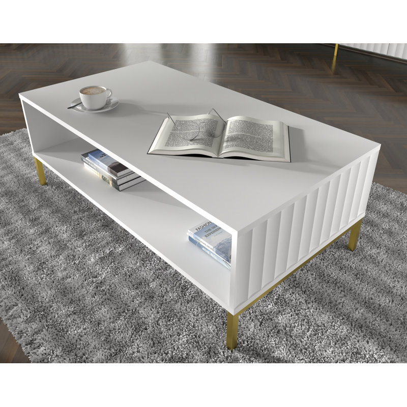 Patriki Four Leg Coffee Table with Storage, White