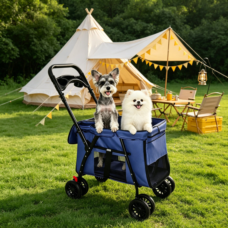 Poussette pliable pour animal de compagnie avec filet respirant et lanterneau, L 19,69 po x l 26,38 po x H 42,13 po, poussette pour chat en acier au carbone avec roues antichoc et plateau de rangement pour petits et moyens animaux de compagnie jusqu'à 33 lb, bleu marine, 1 pièce
