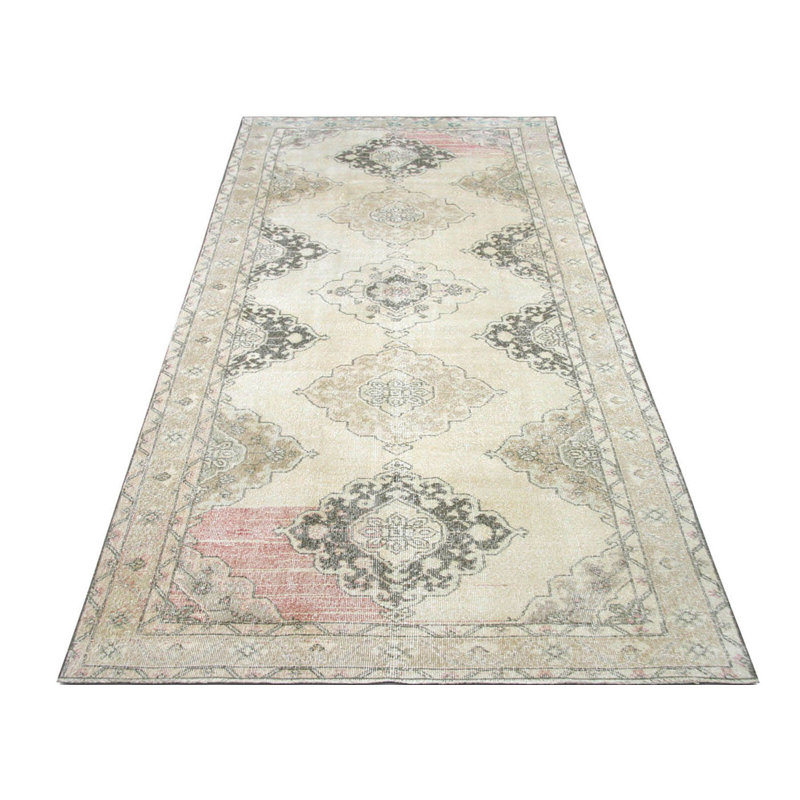 Gallery Size One-of-a-Kind Hand-Knotted 1960s 4'5" x 12'9" Runner Wool Area Rug in Beige