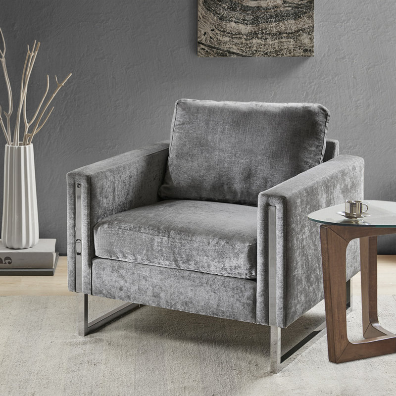 Luxueuse chaise d'appoint moderne en polyester gris pour l'élégance du salon
