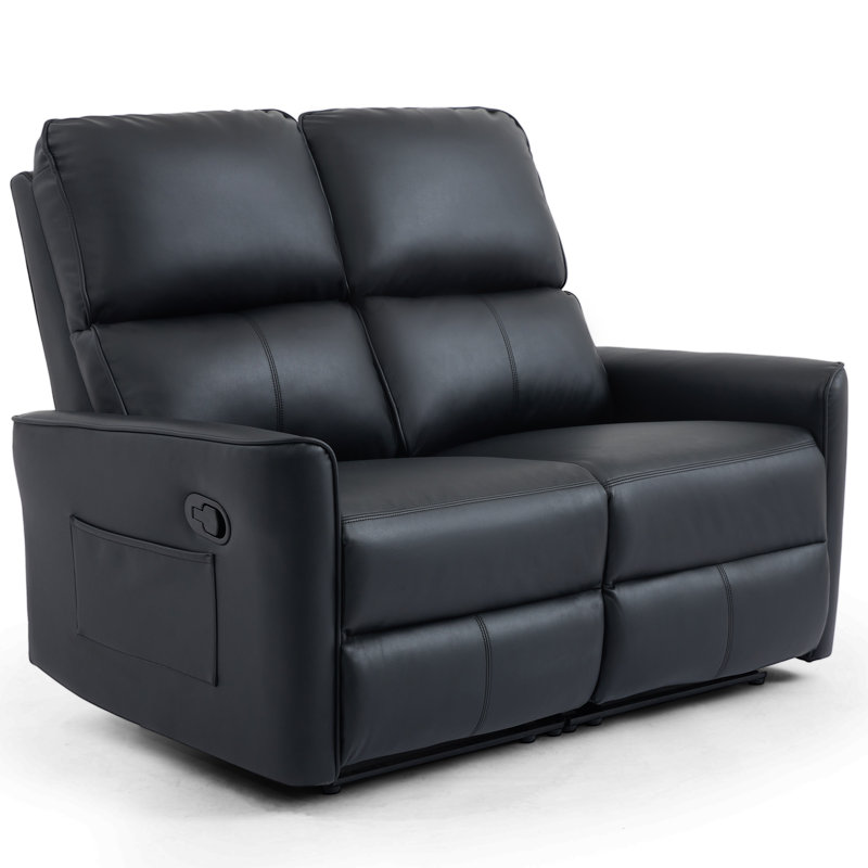 Asira 2 Seater Faux Leather Reclining Sofa, Black