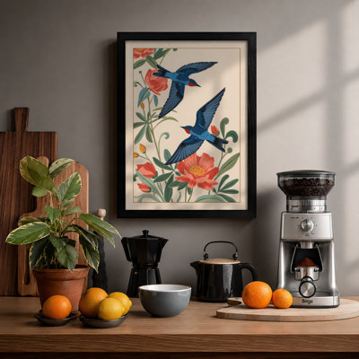 Kingfishers in Bloom Botanical - Framed Print