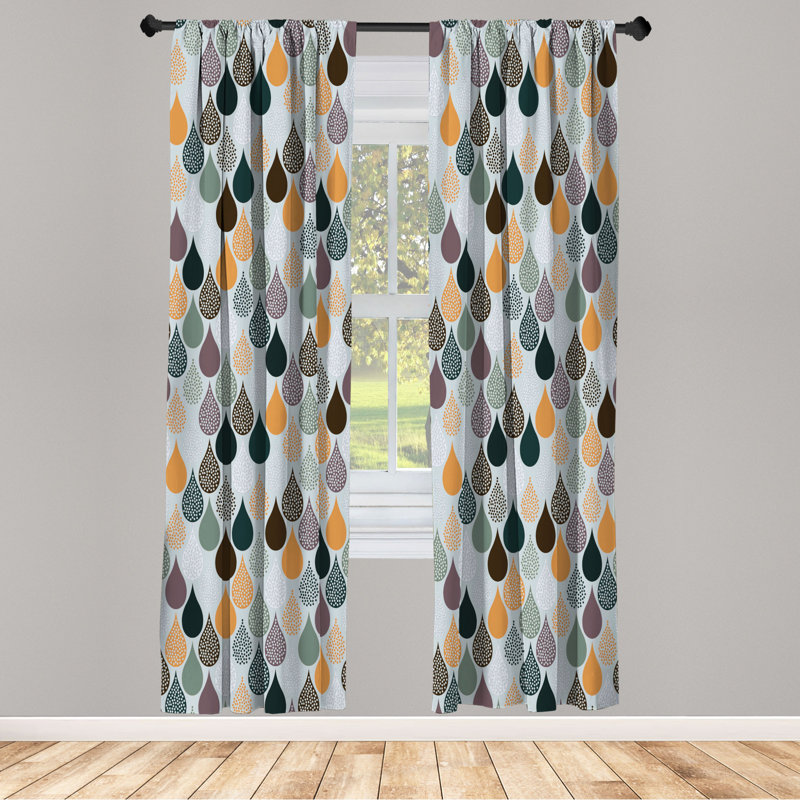 Microfiber Floral Semi-Sheer Rod Pocket Curtain Panels, 28" W x 95" L, Navy Blue/Orange/Gray