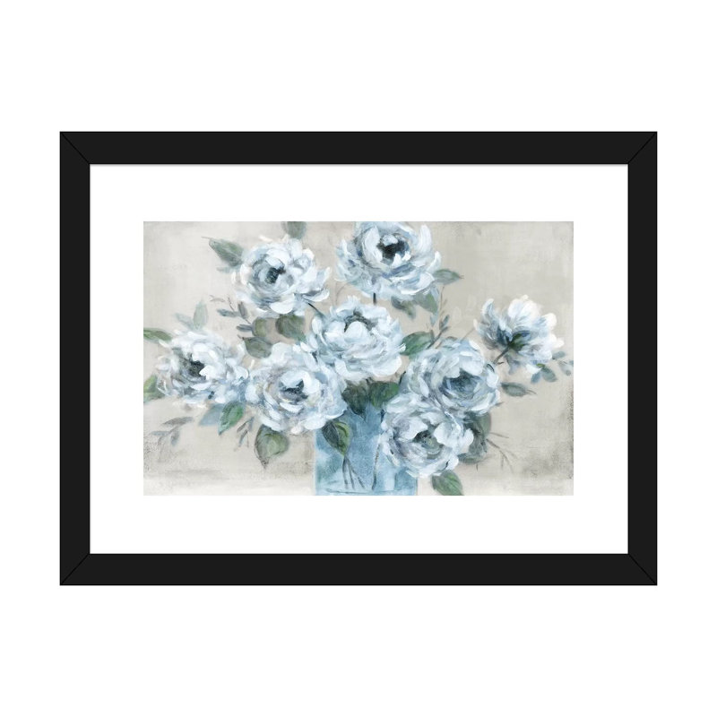 « Tender roses » par Carol Robinson, reproduction d’art, H 16 po x l 24 po x P 1 po, Papier encadré noir, Blanc