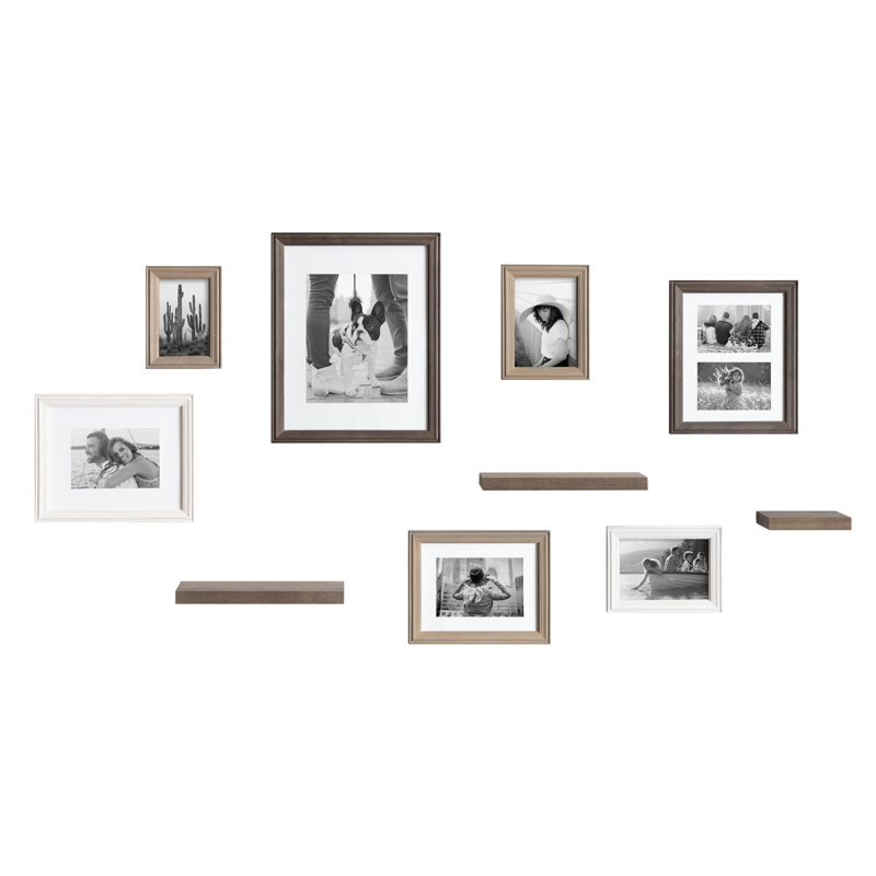 Helf Wood Beveled Picture Frame - Set of 10 with Mat, Multicolor