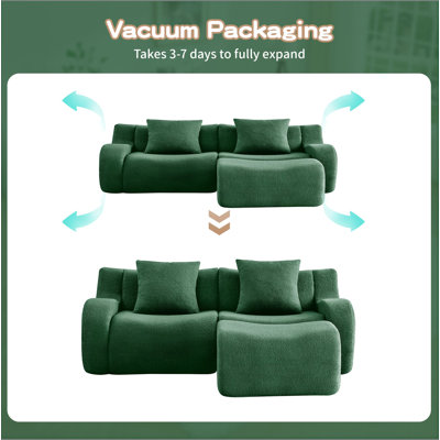 L-Shaped Teddy Fabric 2-Seat Boneless Sofa,No Assembly Required Curved Armrest,Streamlined Design Ergonomic Design ,32D High Density Sponge For Living