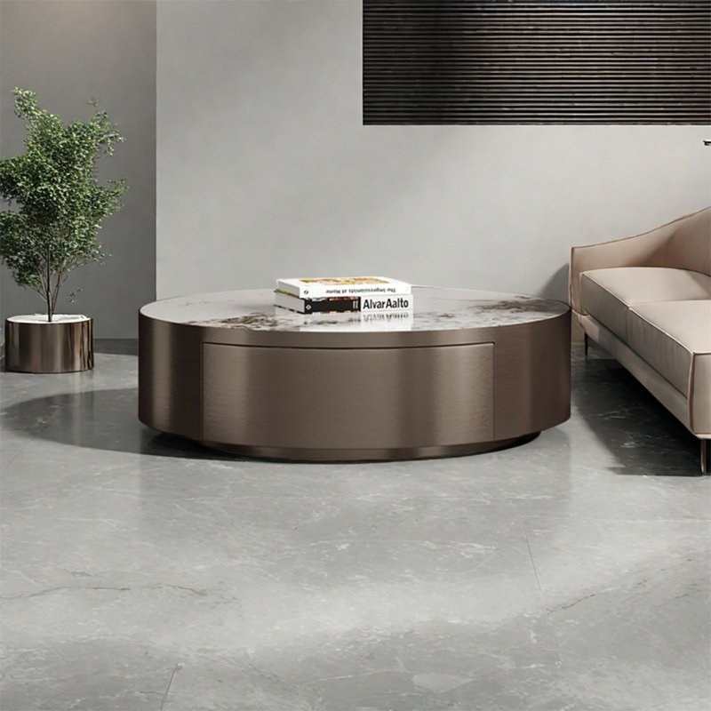 Round rock panel coffee table living room, 12.6" H x 39.4" L x 39.4" W