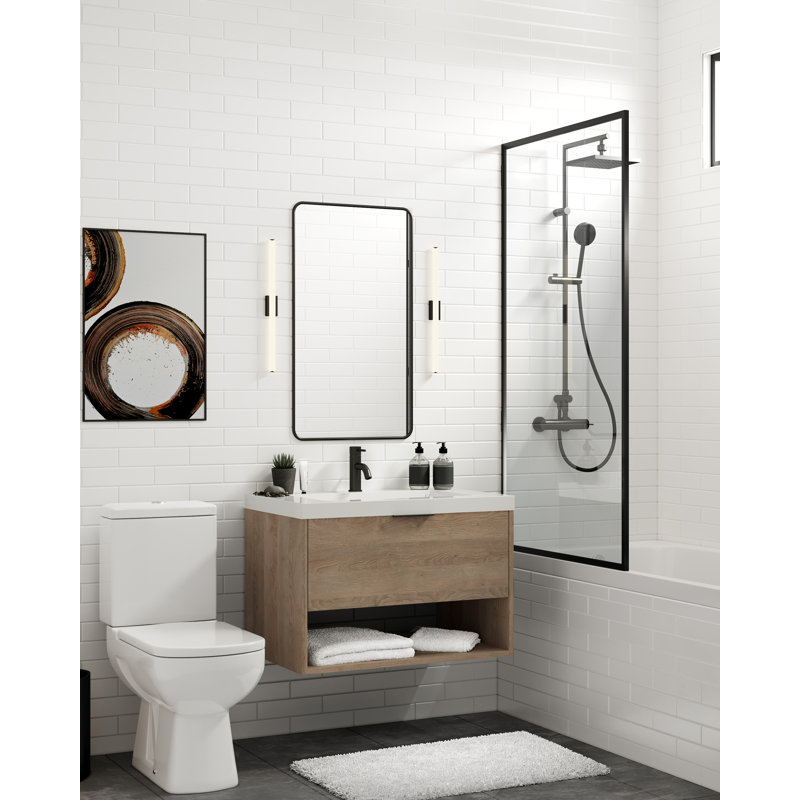 Modo 42" W Wall Mounted Single Bathroom Vanity, Nimbus, Matte Black, Gloss White/Single
