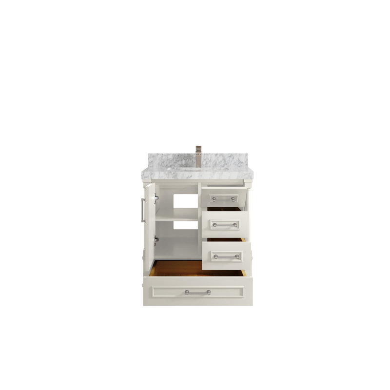 Hudson 30'' Alabaster Solid Wood Bathroom Vanity with Carrara Marble Top