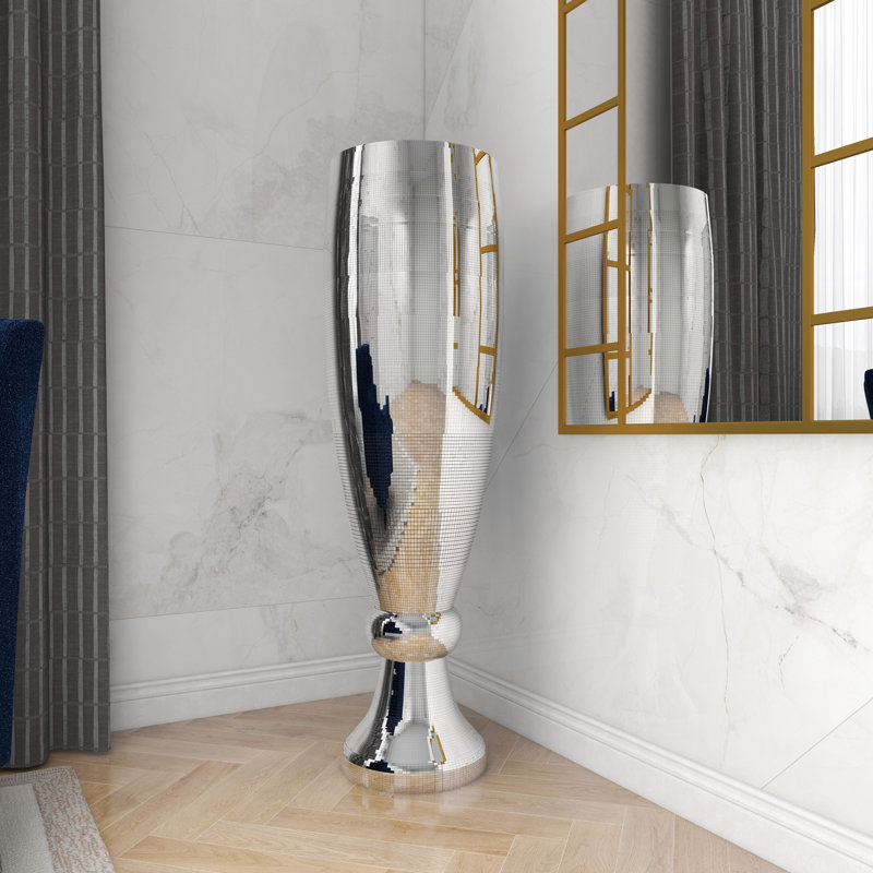 Elegant Silver Ceramic Mosaic Floor Vase 16"x51"