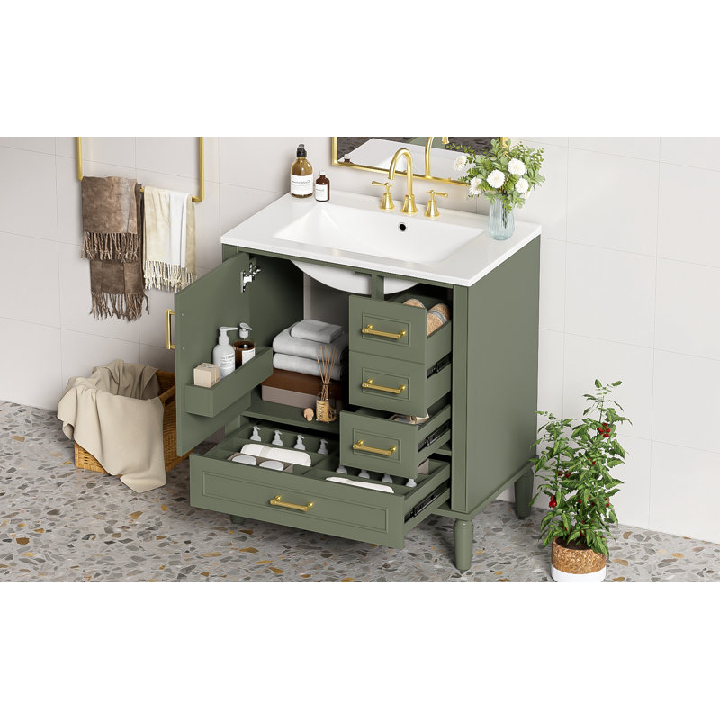 Meuble-lavabo 30 po avec lavabo en céramique, Vert olive