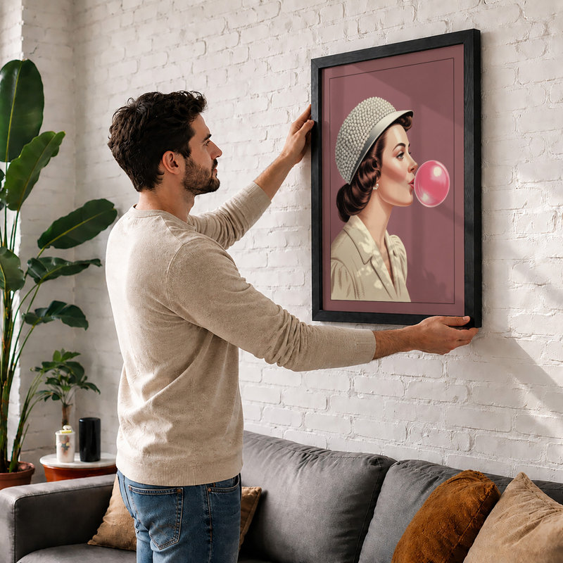 Bubble Gum Dream Retro - Framed Print, A1 - 84.1 x 59.4 cm, White