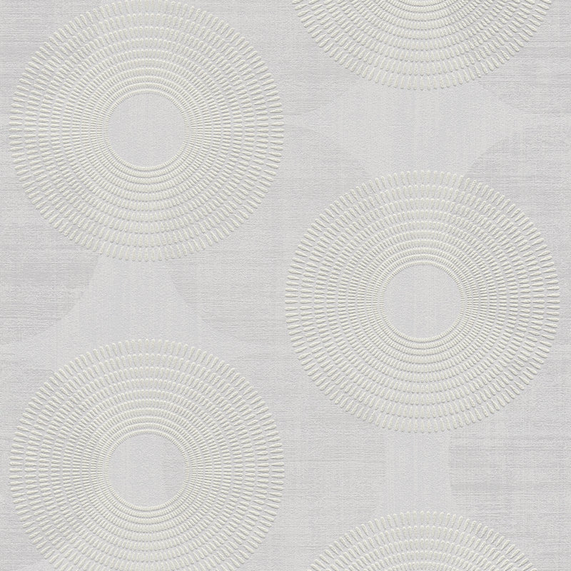 Ashera Geometric Circles Motif Design 10m x 53cm Wallpaper Roll, Silver/Grey