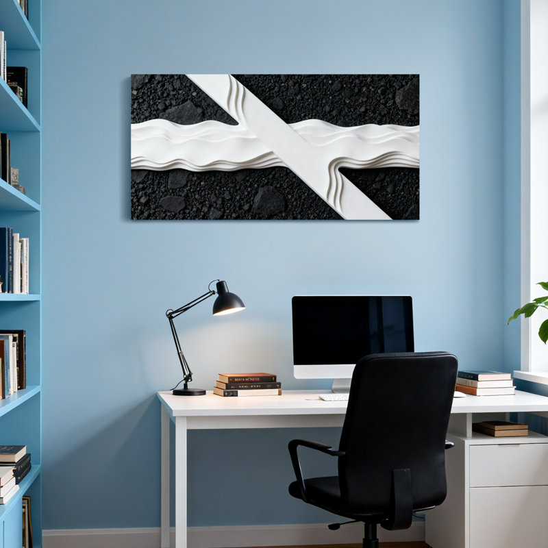 Motif de vagues tendance en noir et blanc, H 16 po x l 32 po