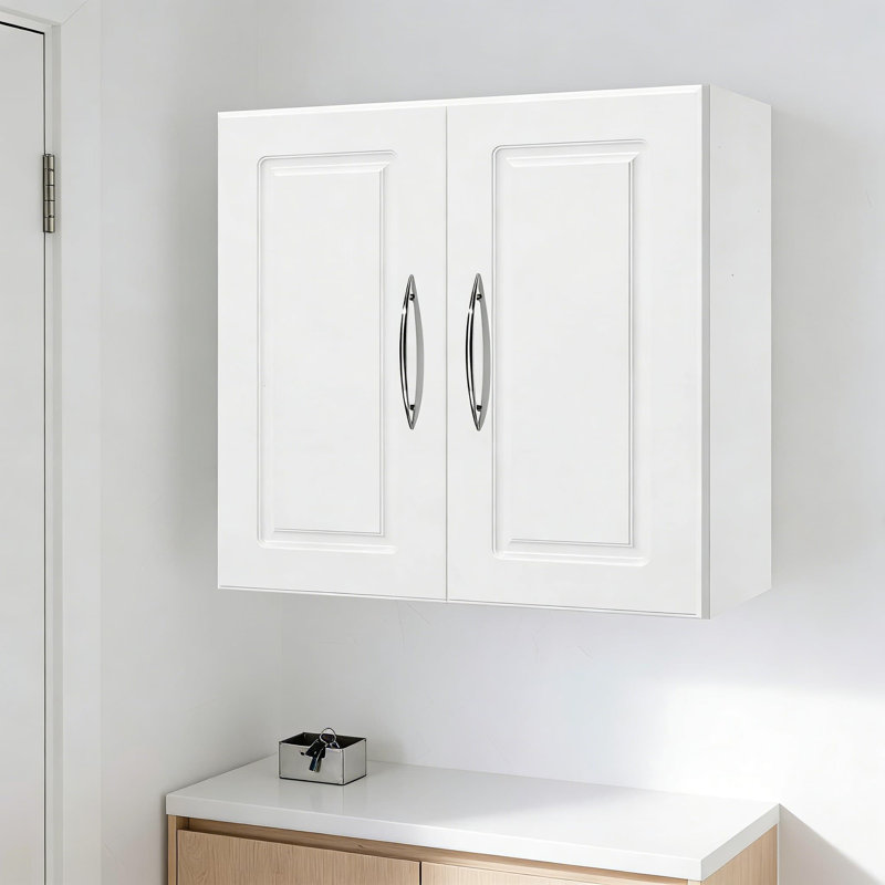 Armoire de rangement murale avec tablettes réglables, armoire suspendue à 2 niveaux pour la salle de lavage, cuisine, salle de bain, conception blanche à 2 portes