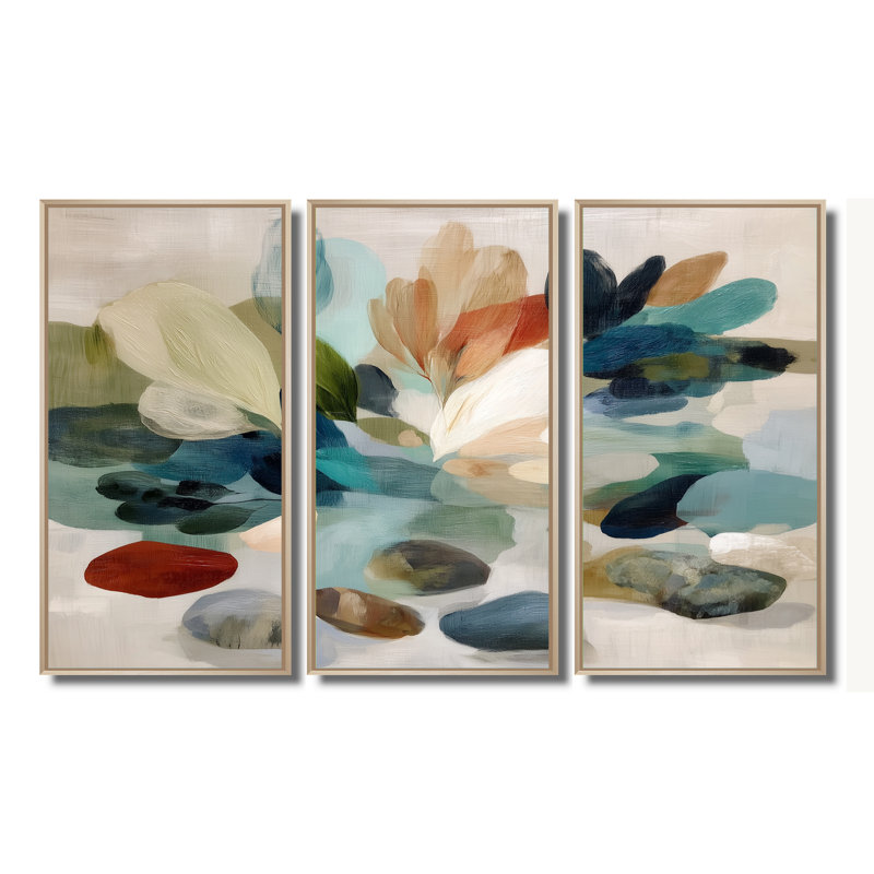 Minimalisme abstrait dans des tons blancs et verts - ensemble d'art mural minimalisme, H 40 po x l 60 po, Naturel