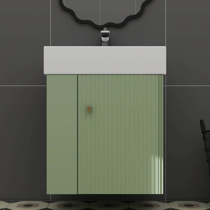 Meuble-lavabo mural 21,6 po avec lavabo et rangement ouvert à gauche, Vert