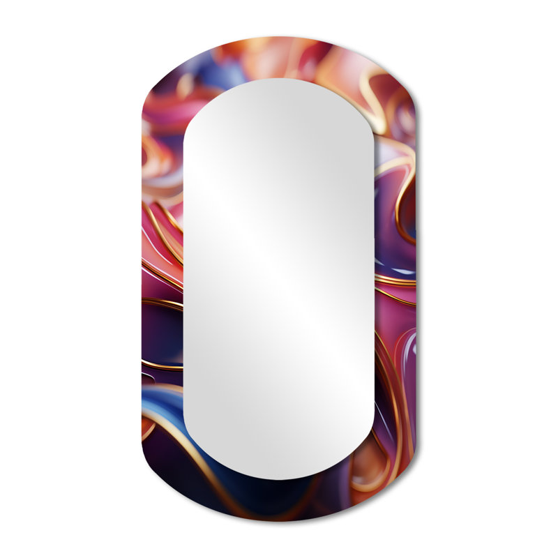 Purple and Blue Fractal elegance III - Fractal Asymmetrical Wall Mirror, Modern Cylinder Decorative Mirror, Printed Metal Art