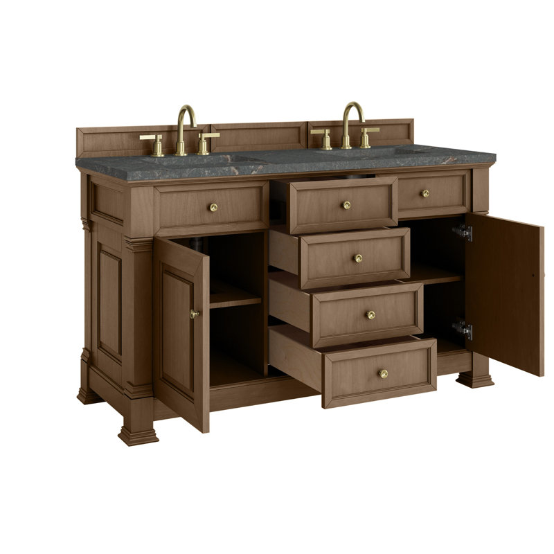 Meuble-lavabo double l 60 po Brookfield, Bleu Parisien, Pacanier, À entraxe