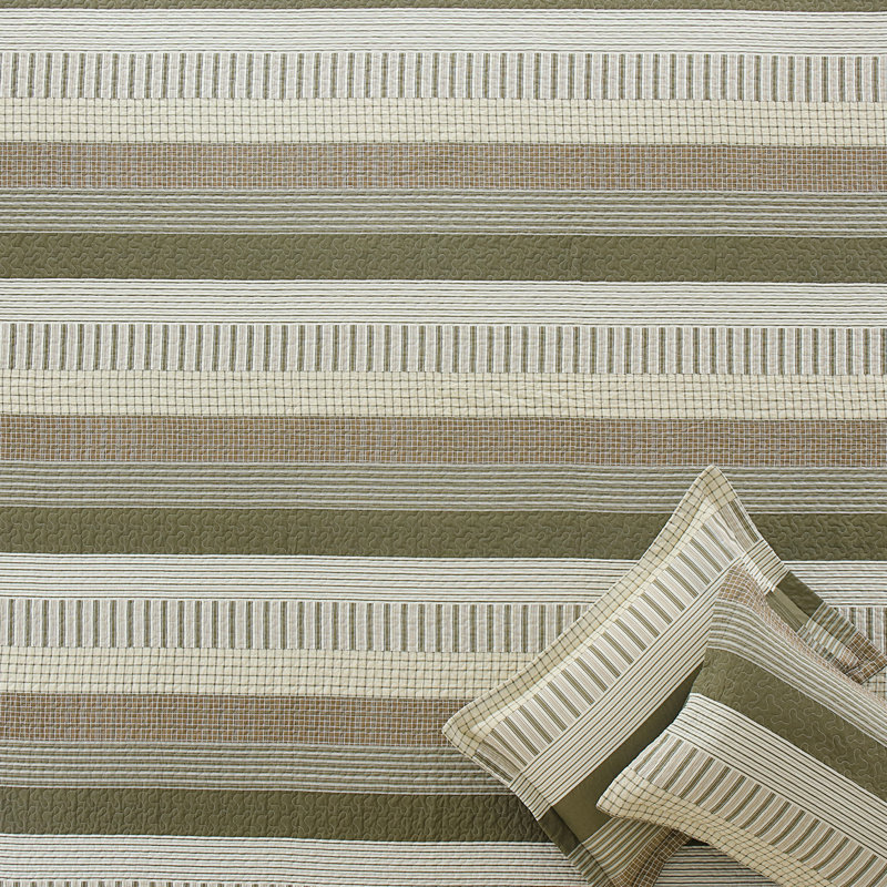 Ensemble de courtepointe 100% coton DUHOONG, Vert / Brun / Crème, Courtepointe très grand et 2 très grandes taies 