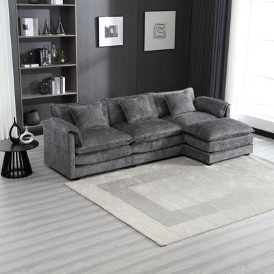 Canapé modulaire surdimensionné de 112 po pour le salon, canapé en L en chenille moderne, canapé-lit modulaire confortable avec repose-pieds mobile et mousse à mémoire de forme