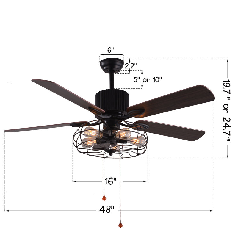 Ensemble d’éclairage pour ventilateur de plafond à 5 pales inclus Coven, H 19,6 po x l 52 po x P 52 po