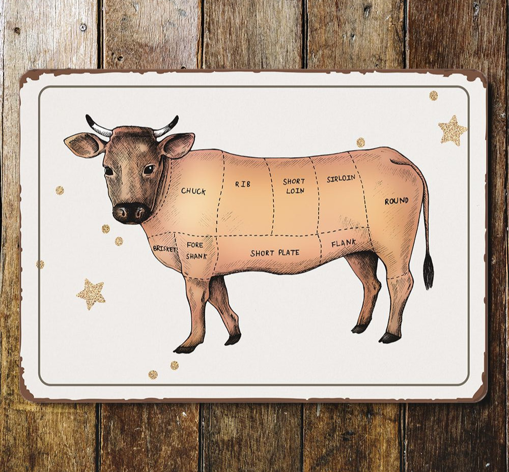 Farmhouse Kitchen Butcher Cuts Of Cow - No Frame Print on Metal