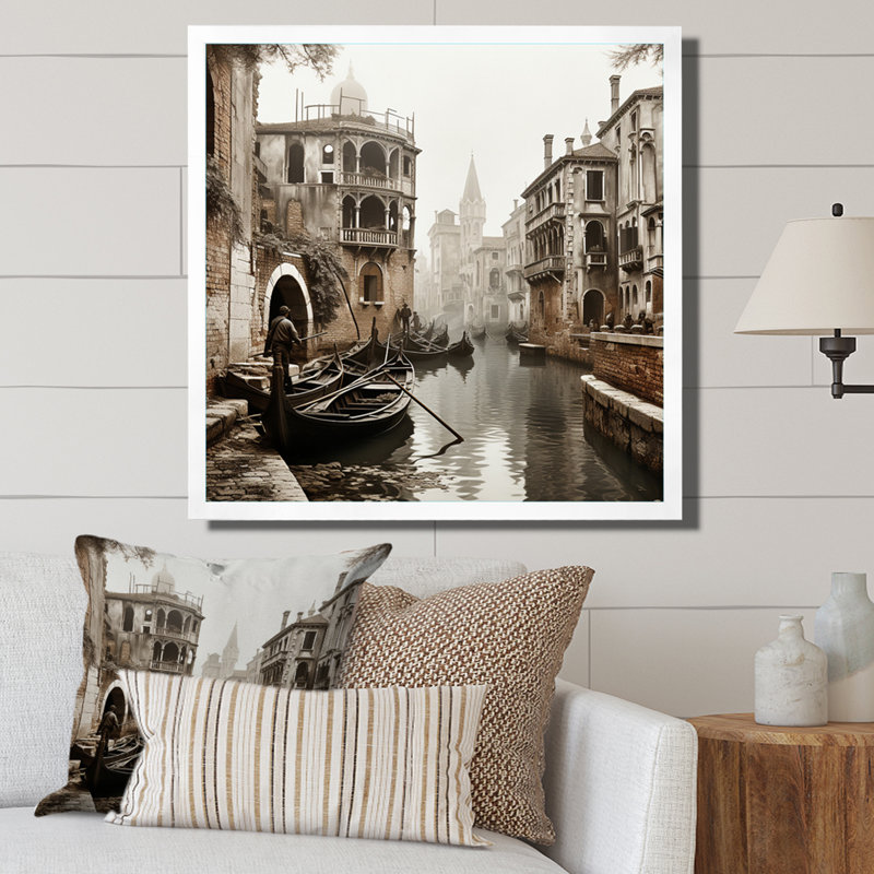 «Beige Canal», impression sur toile ardoise II, Cadre simple blanc, H 36 po x l 36 po x P 1,5 po