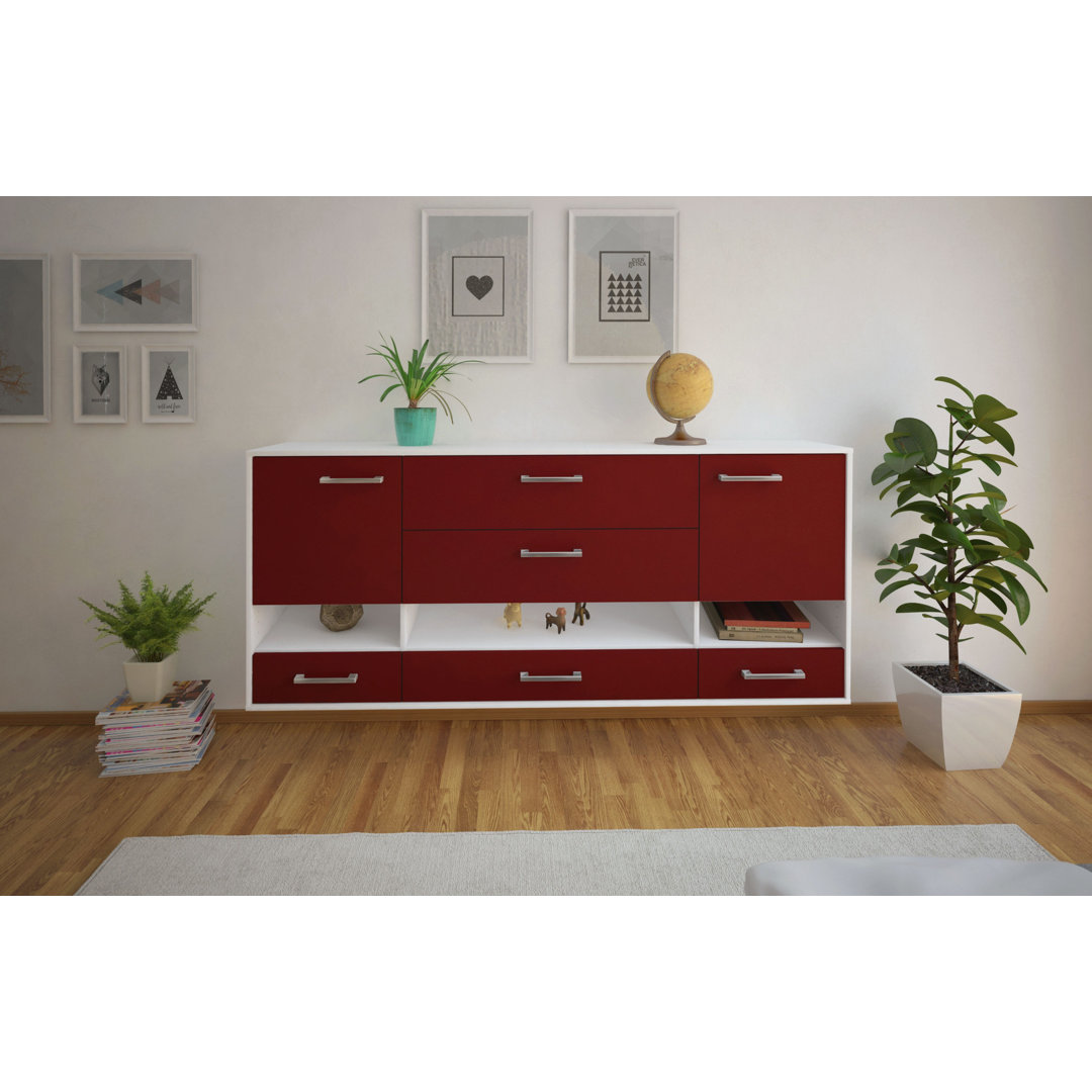 Sideboard Lafayette, Farbe: Orange/Weiß, Fliegend/Metallgriffe, Größe: 180x79x35cm