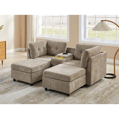 Canapé modulaire en chenille avec console de rangement Chenille