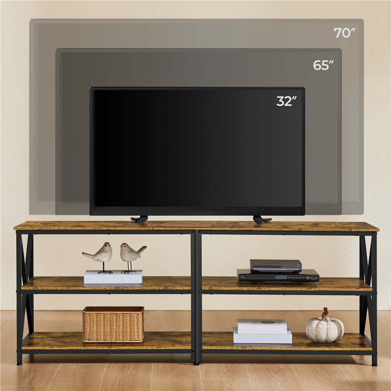 Amanita TV Stand, 3-Tier TV Console Table, 60.5cm H x 160cm W x 40cm D, Rustic Brown