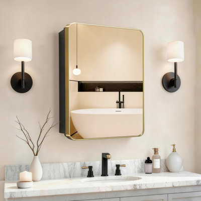 16"x20" Frame Medicine Cabinet with Mirror and Adjustable Shelves, Recessed or Surface Mounted