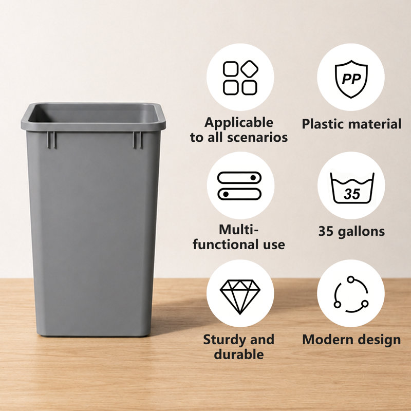 Trash Can Wastebasket for Kitchen Office Bathroom, 2-Pcs Pack, Gray