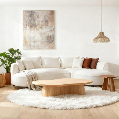 124”Boucle Curved Sofa Cloud Couch – Modern 5-Seat Sectional Sofa, Beige