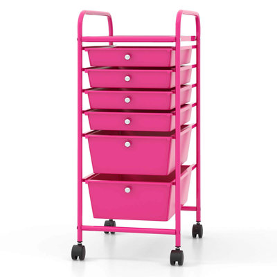6 Drawer Rolling Storage Cart Scrapbook Paper Office Organizer Hot Pink