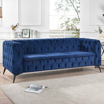 Feng 84.06"" Velvet Rolled Arm Chesterfield Sofa -  House of HamptonÂ®, 368953354F8A492DB88FEF0AA197C588