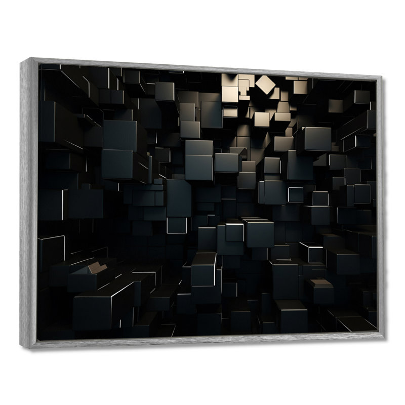 Dimensions du cube 3D en brique noire - Décoration murale géométrique abstraite, H 16 po x l 32 po x P 1 po