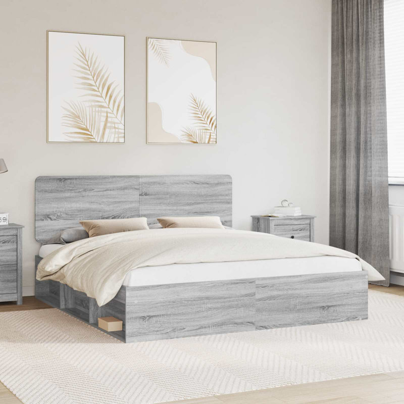 Solid Wood Bed, Super King (6'), Grey Sonoma
