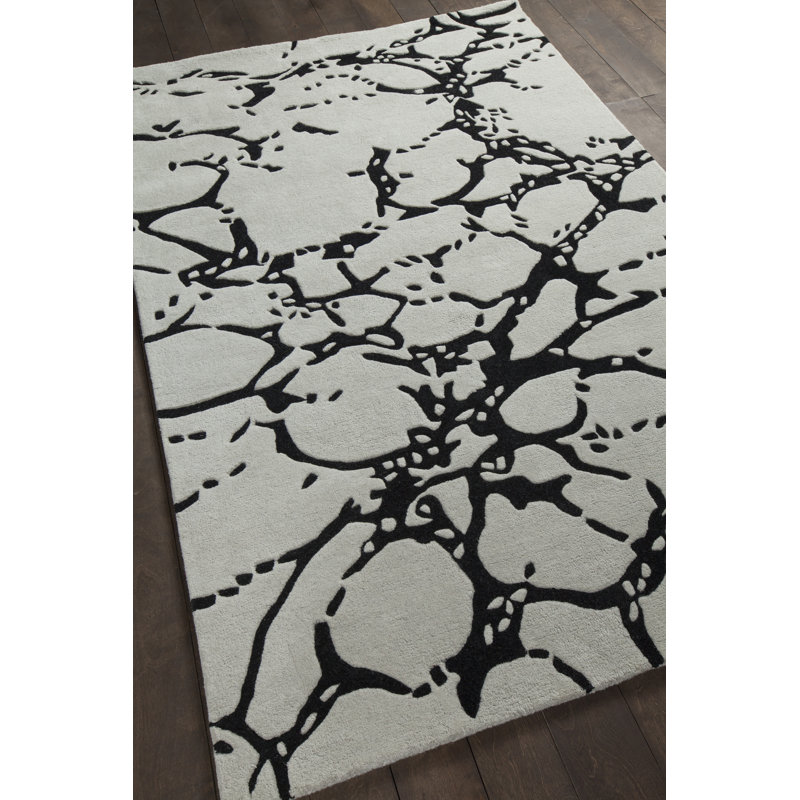 Navyan Black/Gray Area Rug, Rectangle 5' x 7'6", Black/White/Ivory