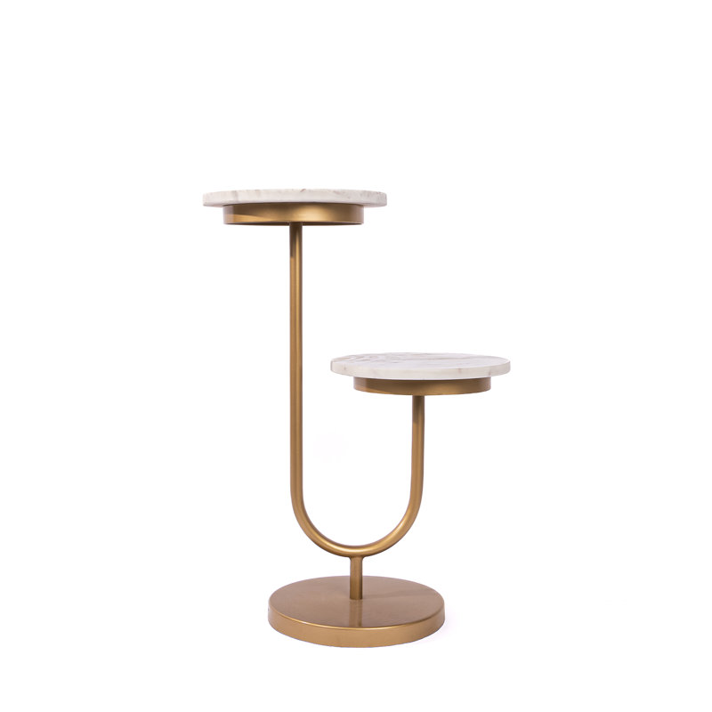 Two Tiered Natural Marble And Gold Accent Table
