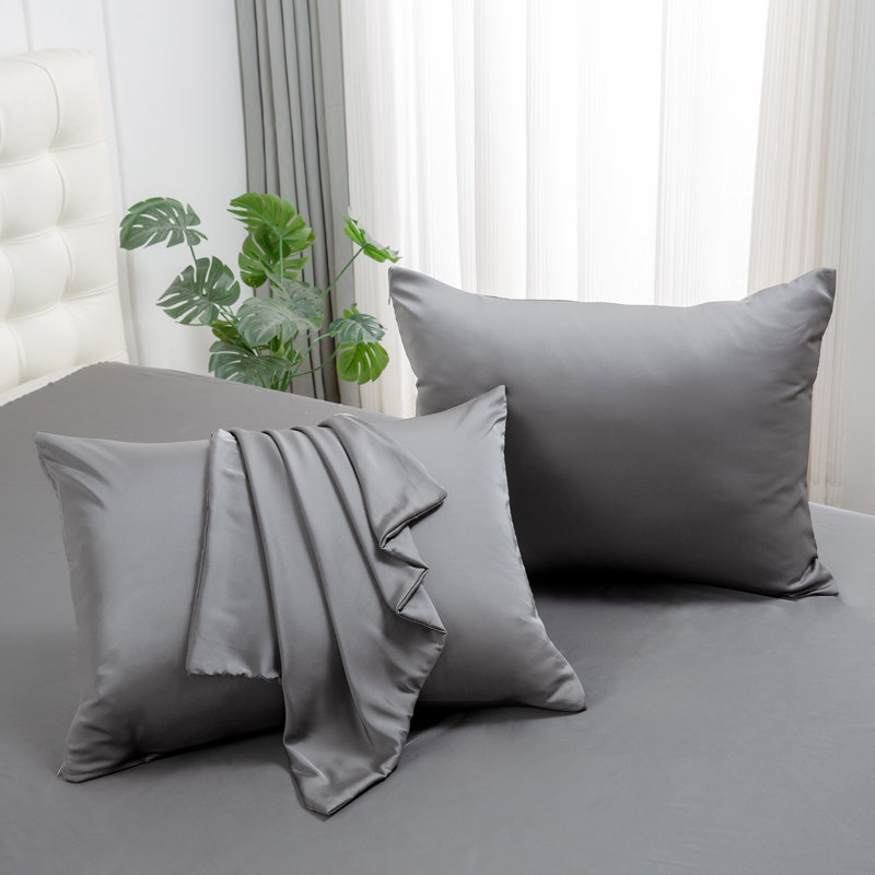 Smooth Breathable 100% 6A Grade Silk Pillowcases Set of 2, Gray, Twin Pillowcases