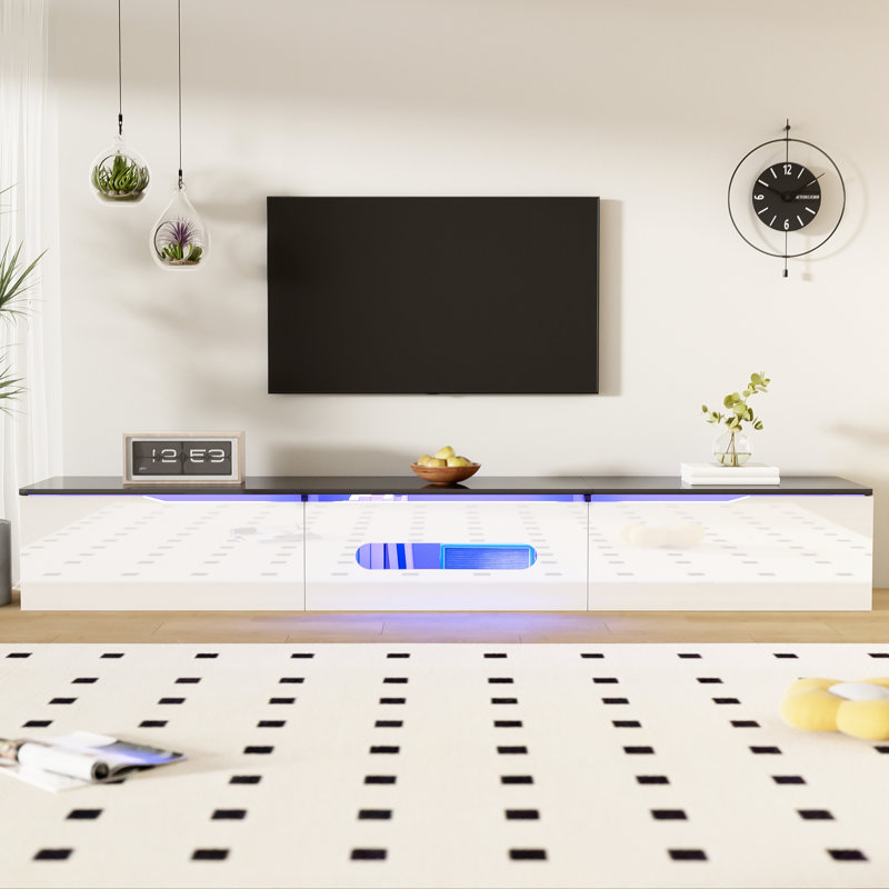 Modern Tv Stand With Led Lights - 180Cm, Bluetooth App Control, White/Black