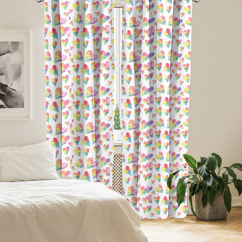 Rainbow Heart Pattern Light Filtering Curtain Panels, 28" x 84", Set of 2